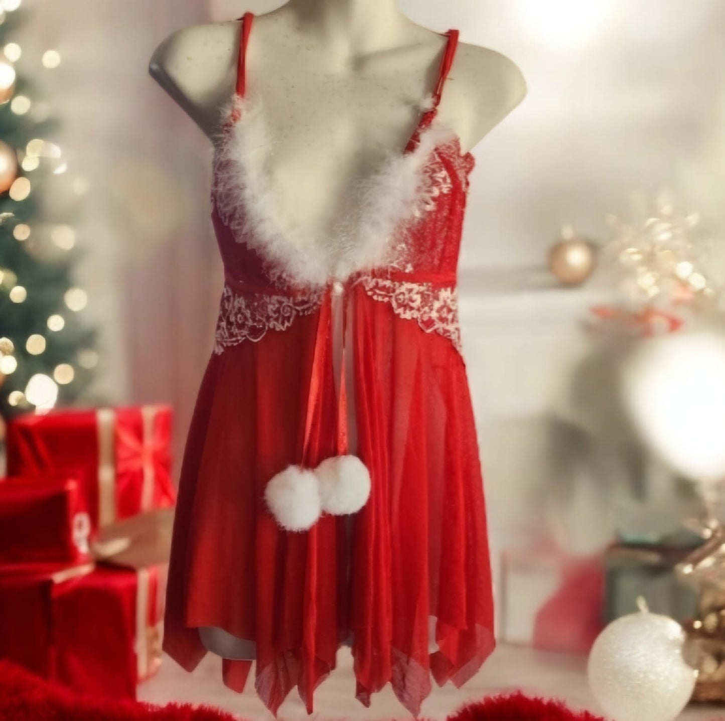 LENCERIA BABYDOLL DE NAVIDAD - roja y blanca - Tamaño Small - Ordena por WhatsApp
