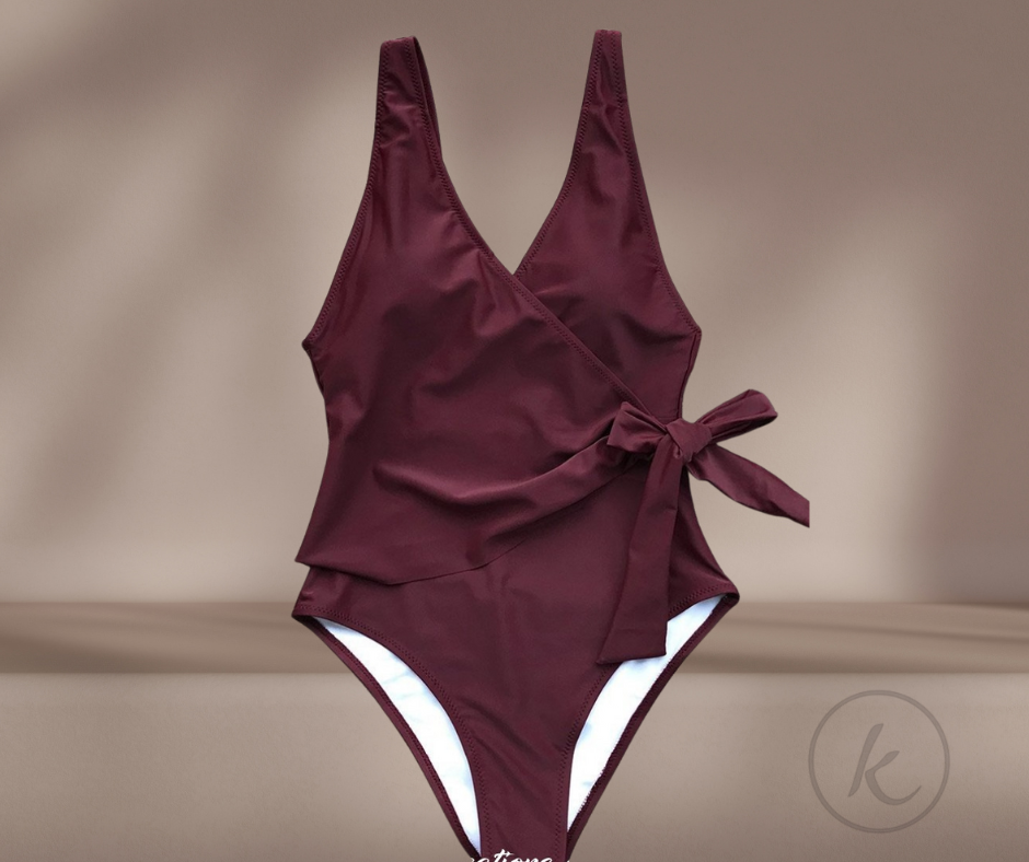BUEN VINO - Traje de baño de una pieza color vino se puede ajustar con un lazo en la cintura. Tamaño XL (Ordena por WhatsApp)
