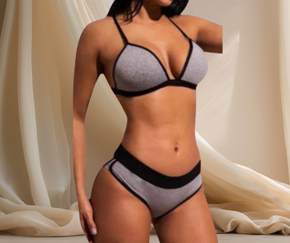SOMBRA DE PLACER - Traje de baño gris de dos piezas, lencería gris y negra, Talla small (Ordenra por WhatsApp)