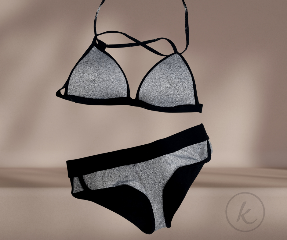 SOMBRA DE PLACER - Traje de baño gris de dos piezas, lencería gris y negra, Talla small (Ordenra por WhatsApp)