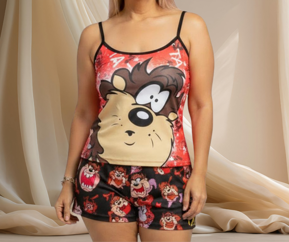 REMOLINO DE COMODIDAD - Pijama Colombiana de piel de Durazno con estampado Taz - Tamaño XL (Ordena por WhatsApp)