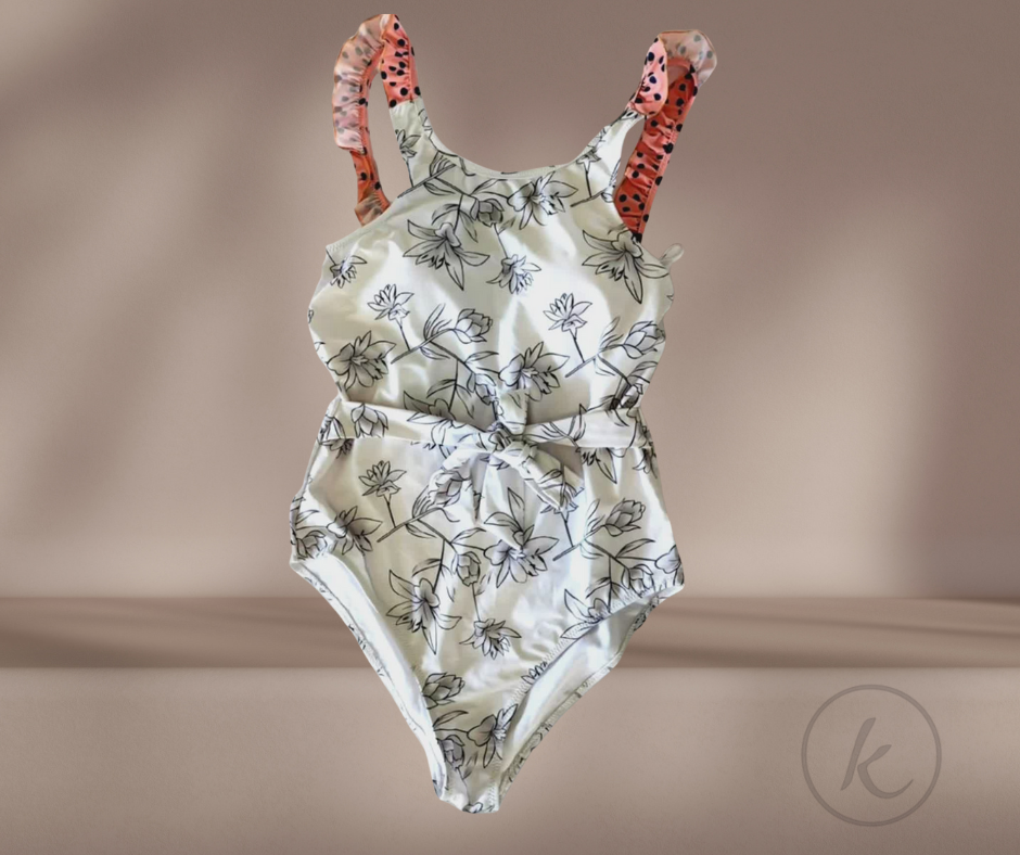 ARENA- Traje de baño de una pieza blanco con estampado de flores de silueta negra - Tamaño Large