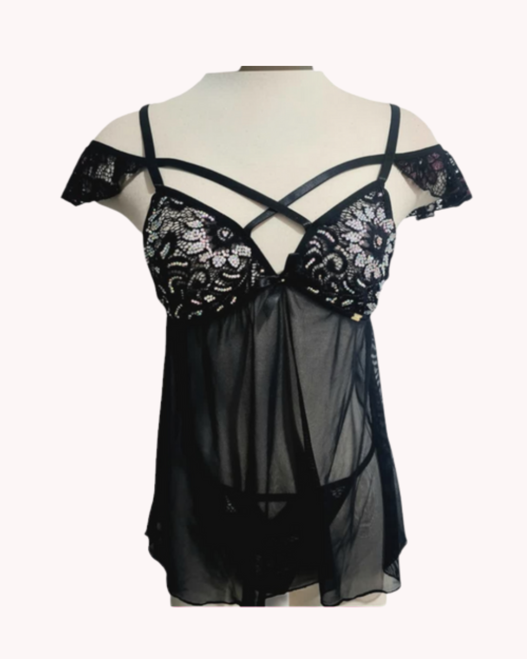 Babydoll negra transparente. Koralys sensations tienda de lencería online