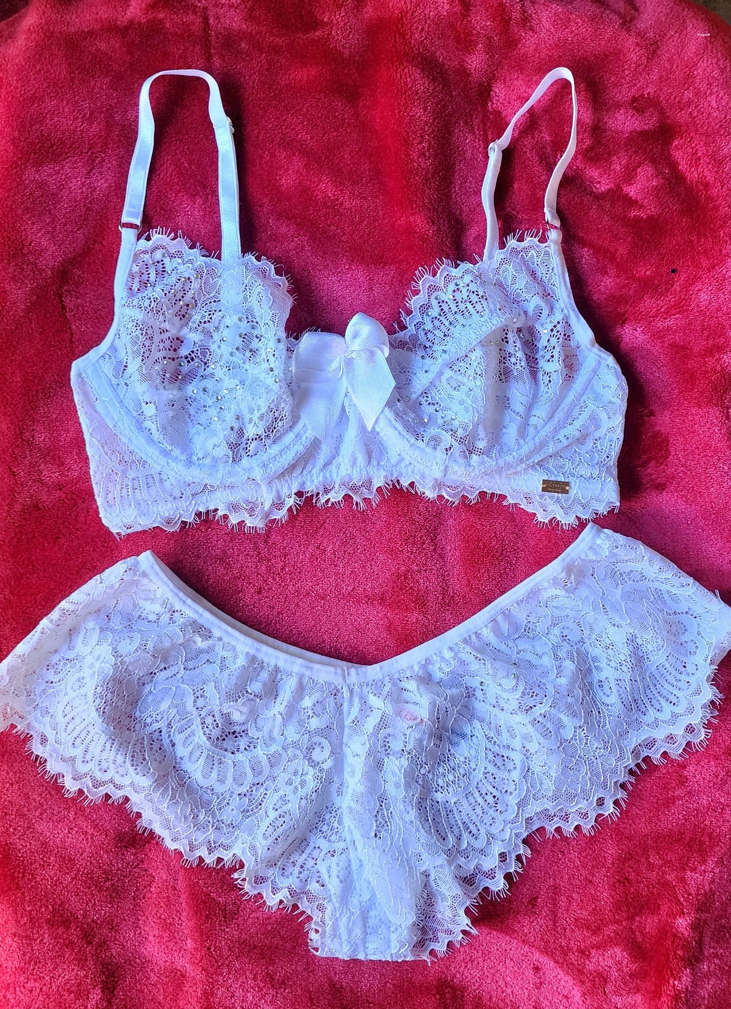 BRA Y PANTIE - Color blanco y encaje - Cuarzo Rosa - Talla Large - Ordena por WhatsApp