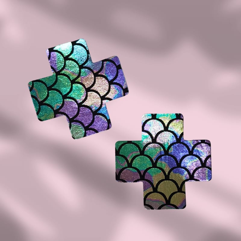 TAPAPEZONES - Color azul, verde, rosa - Forma de cruz - EStampado de sirena - Rehusables