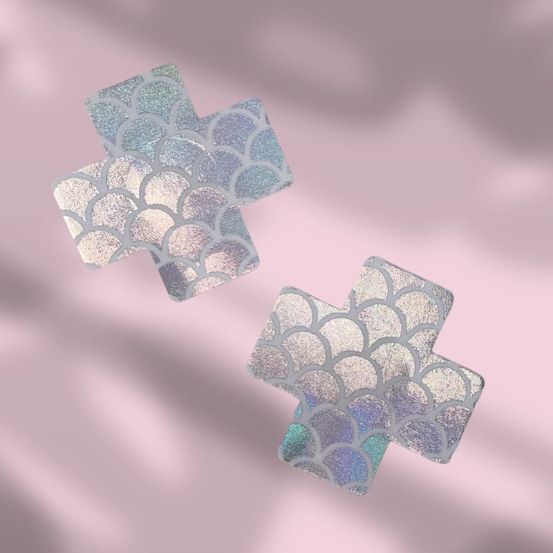 Nippies o Tapa Pezones en forma de cruz con estampado de escama de sirena tornasol  (84)(32)