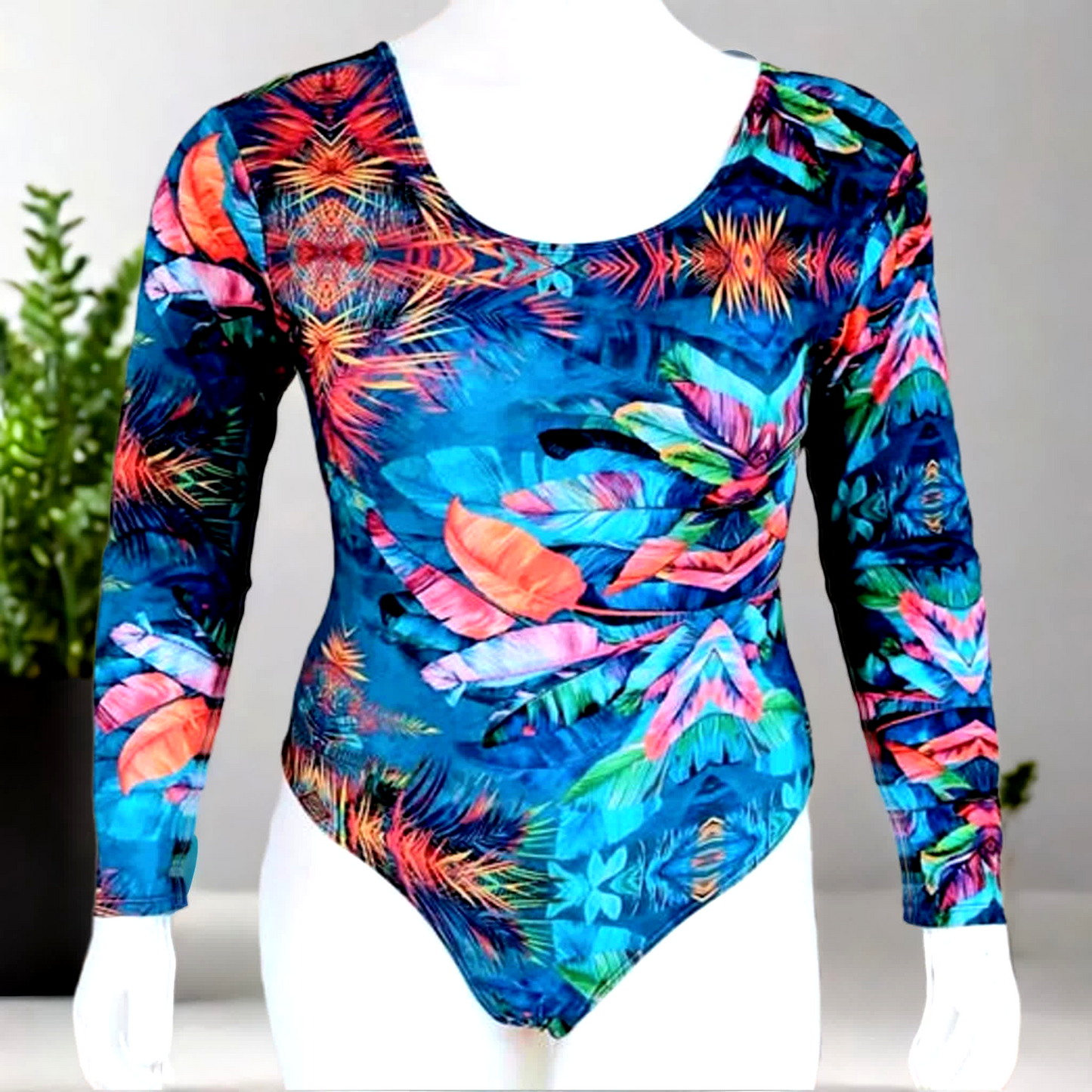 ARENA - Traje de baño azul con estampado de Hojas Largas (Hecho en Colombia) Tamaño XXL ( Ordena por WhatsApp)
