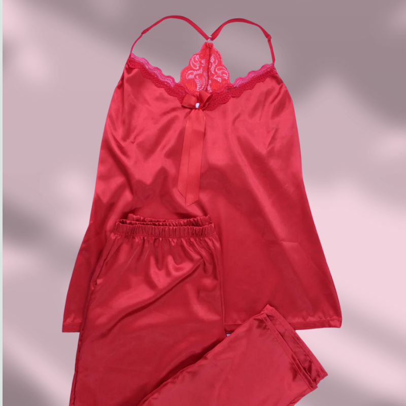 Pijama de seda roja