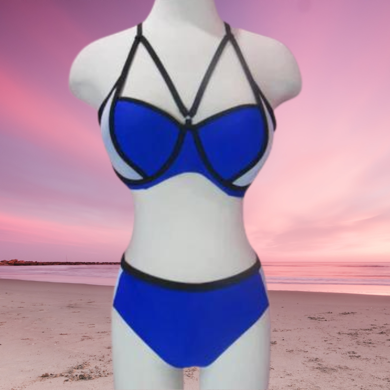 Traje de baño de dos piezas, el Bra con barilla Color azul blanco y negro Blue Moon