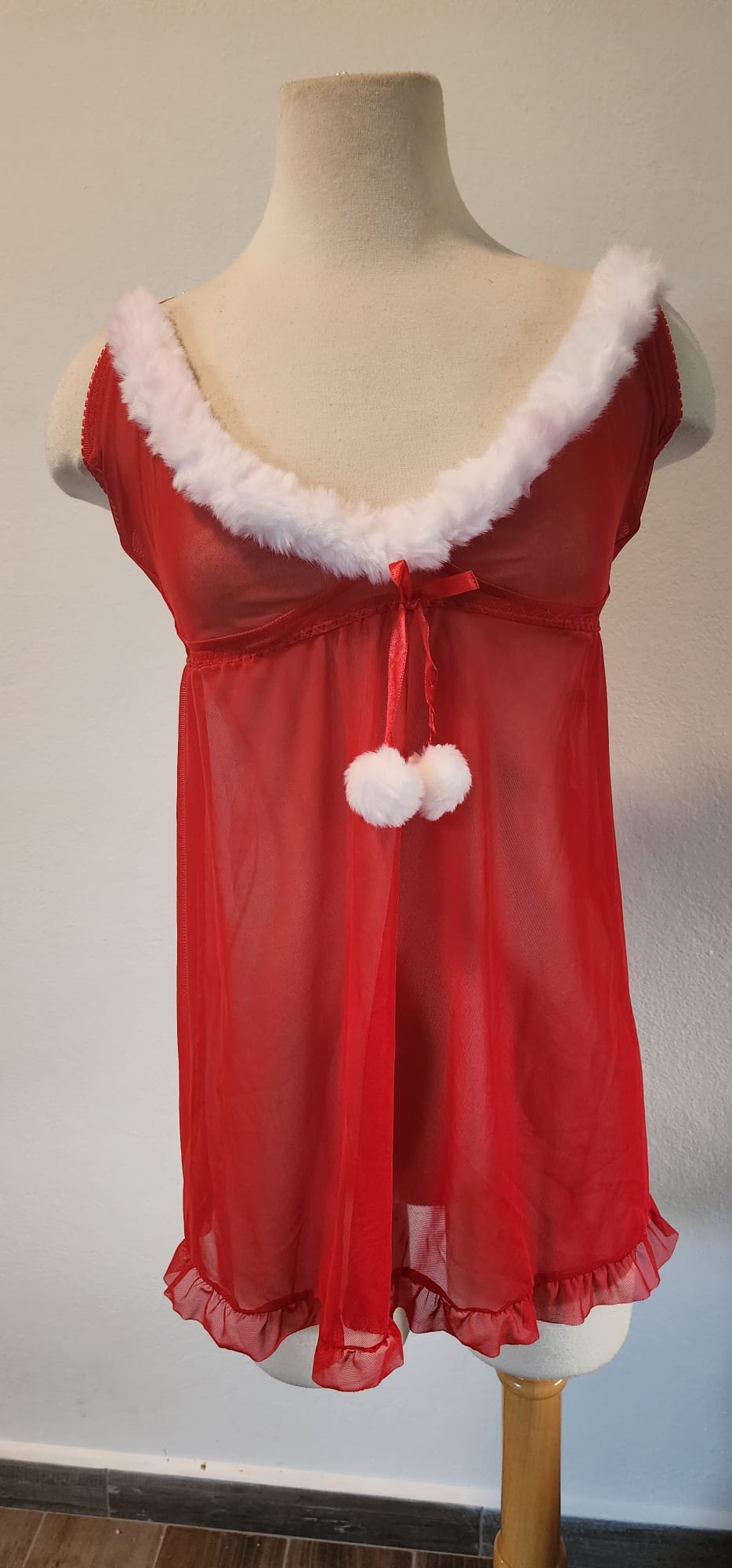 Babydoll roja con detalle de algodón blanco Santa Baby 2XL 4XL 5XL