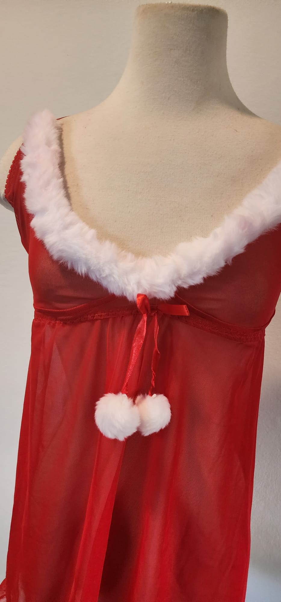 Babydoll roja con detalle de algodón blanco Santa Baby 2XL 4XL 5XL