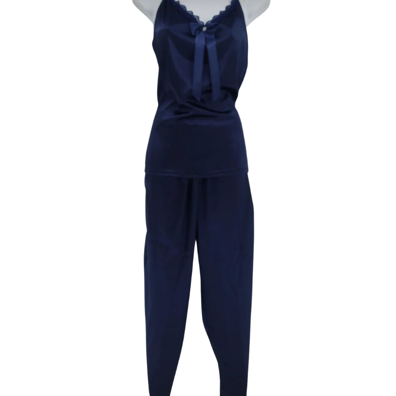 pijama de seda azul