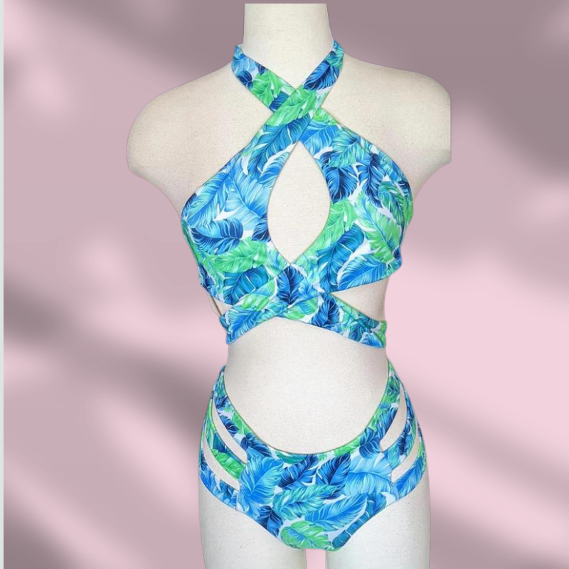 Traje de baño de dos piezas colombiano. Divertido