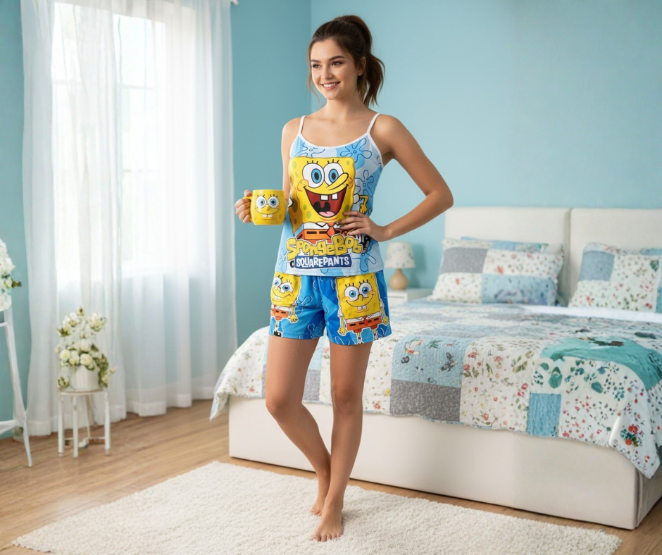 PIJAMA - Sponge Bob - Talla one size -Material Piel de durazno - Ordena por WhatsApp