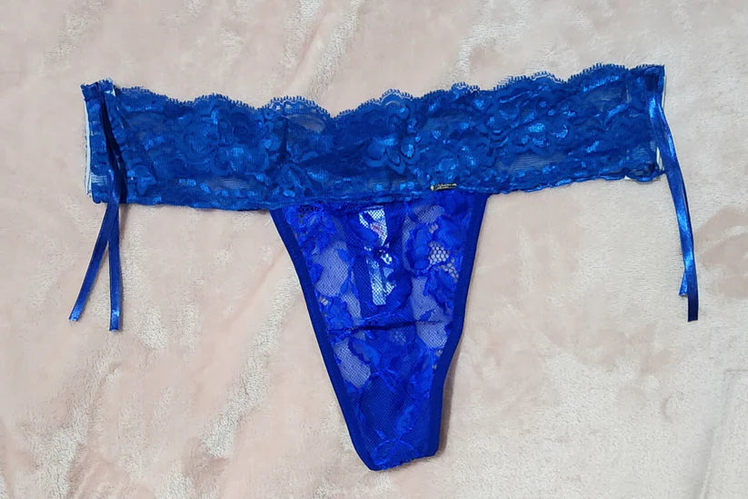 pantie de encaje tanga azul royal con velcro