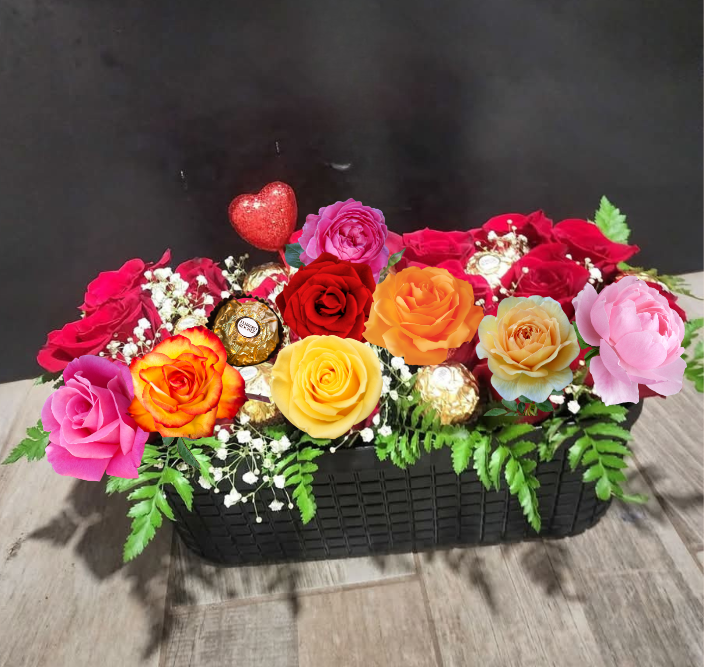 Arreglo de rosas y chocolates