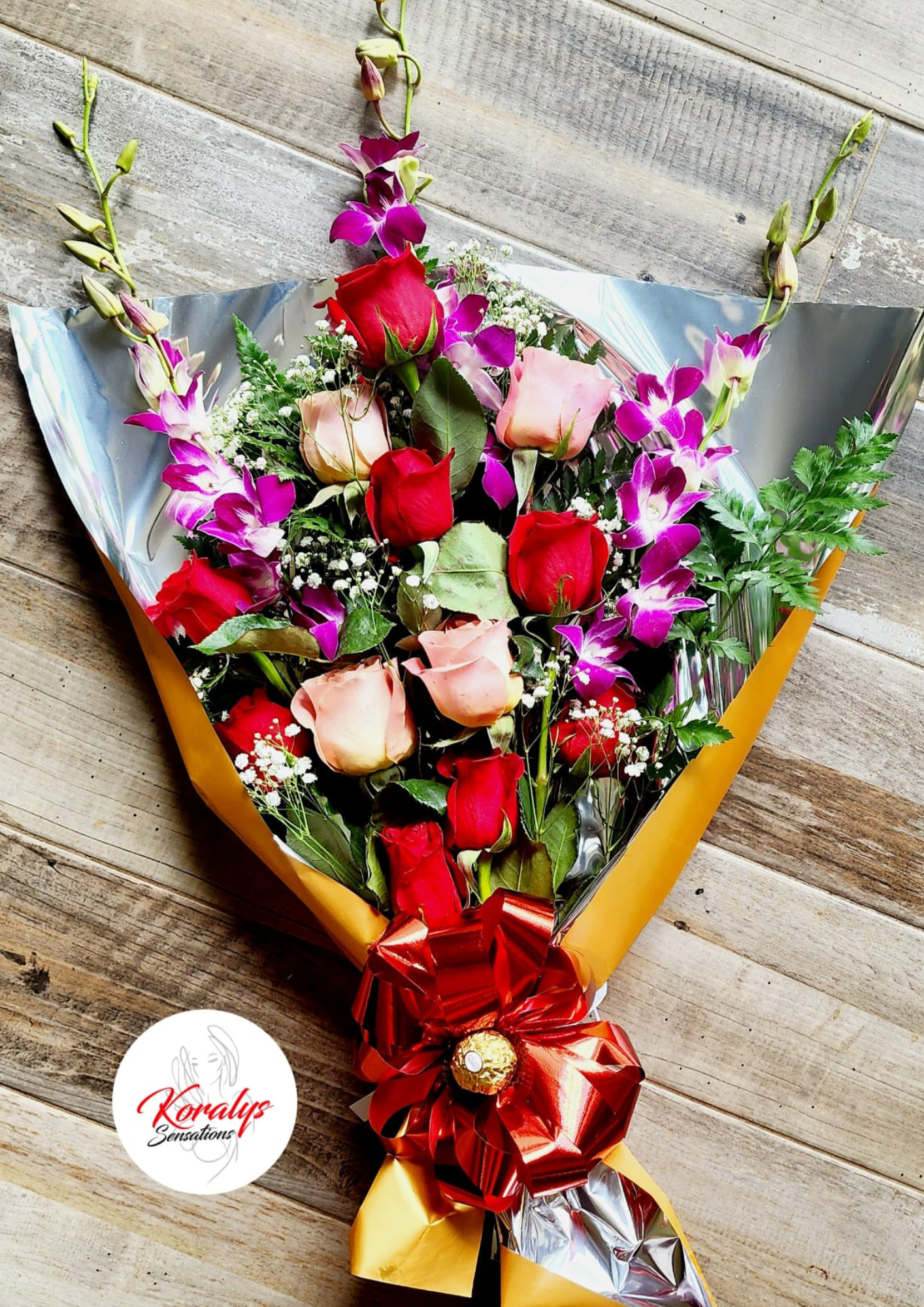 Bouquet de rosas con Orquideas