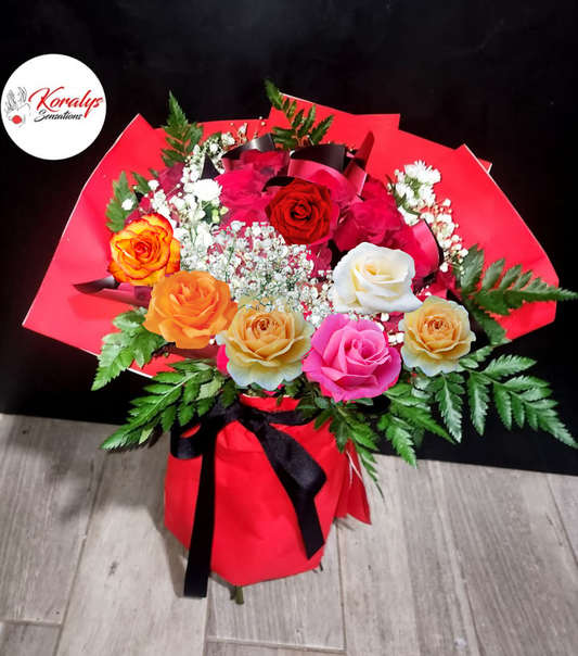 Bouquet de rosas y babybreath