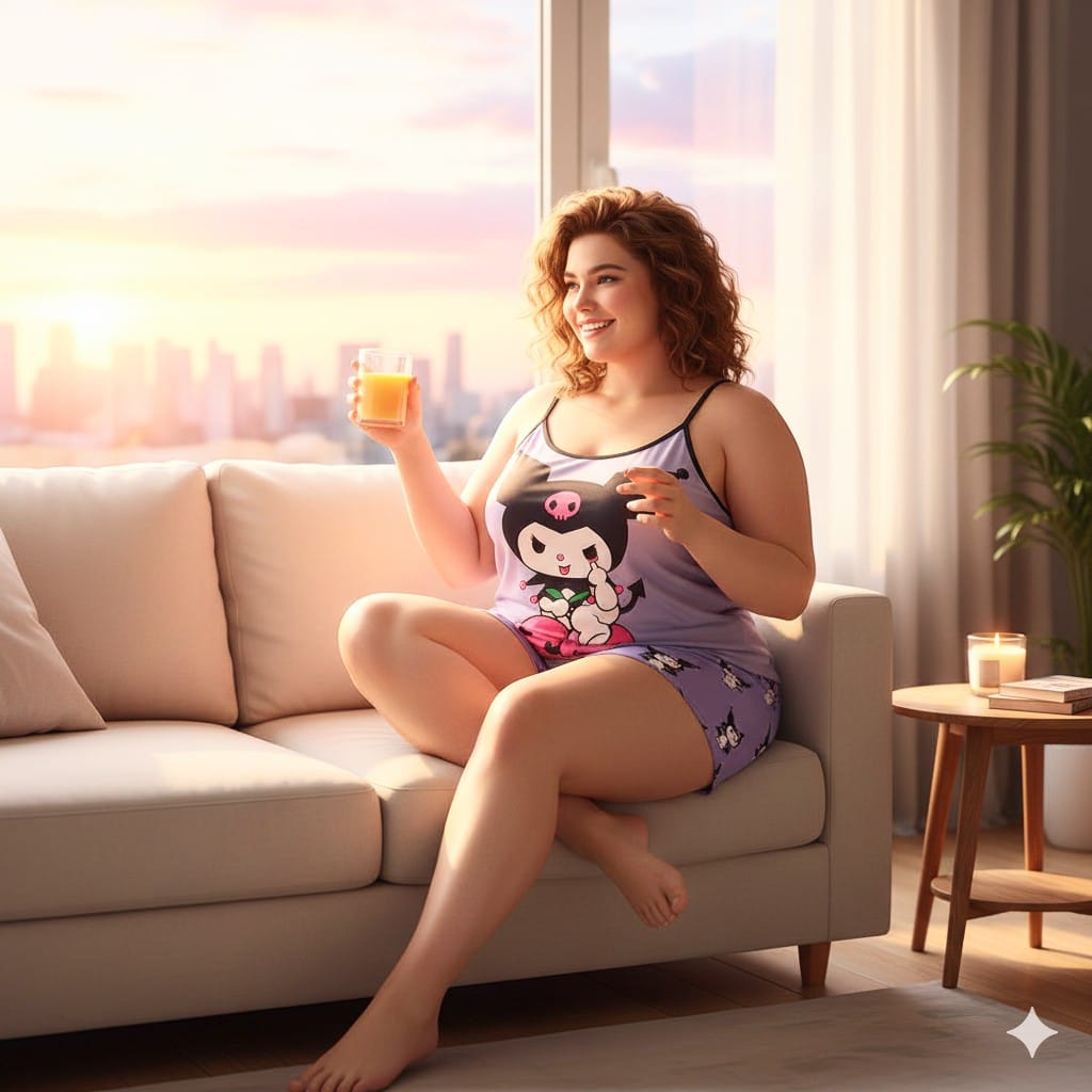 PIJAMA - Kuromi - Talla one size Plus -Material Piel de durazno - Ordena por WhatsApp