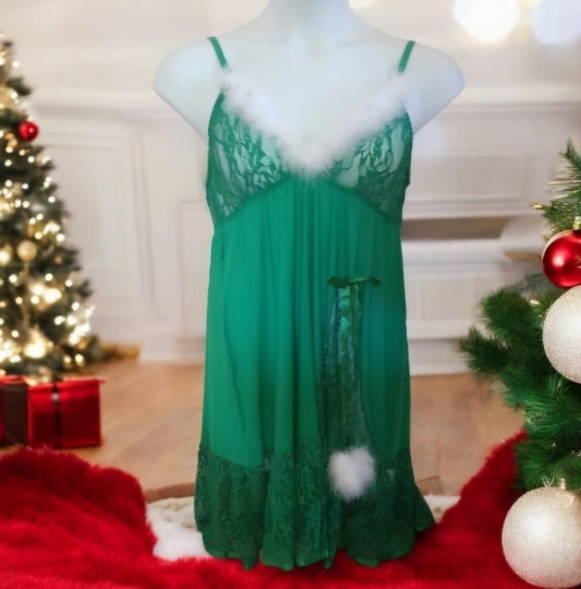 Babydoll verde con blanco plus