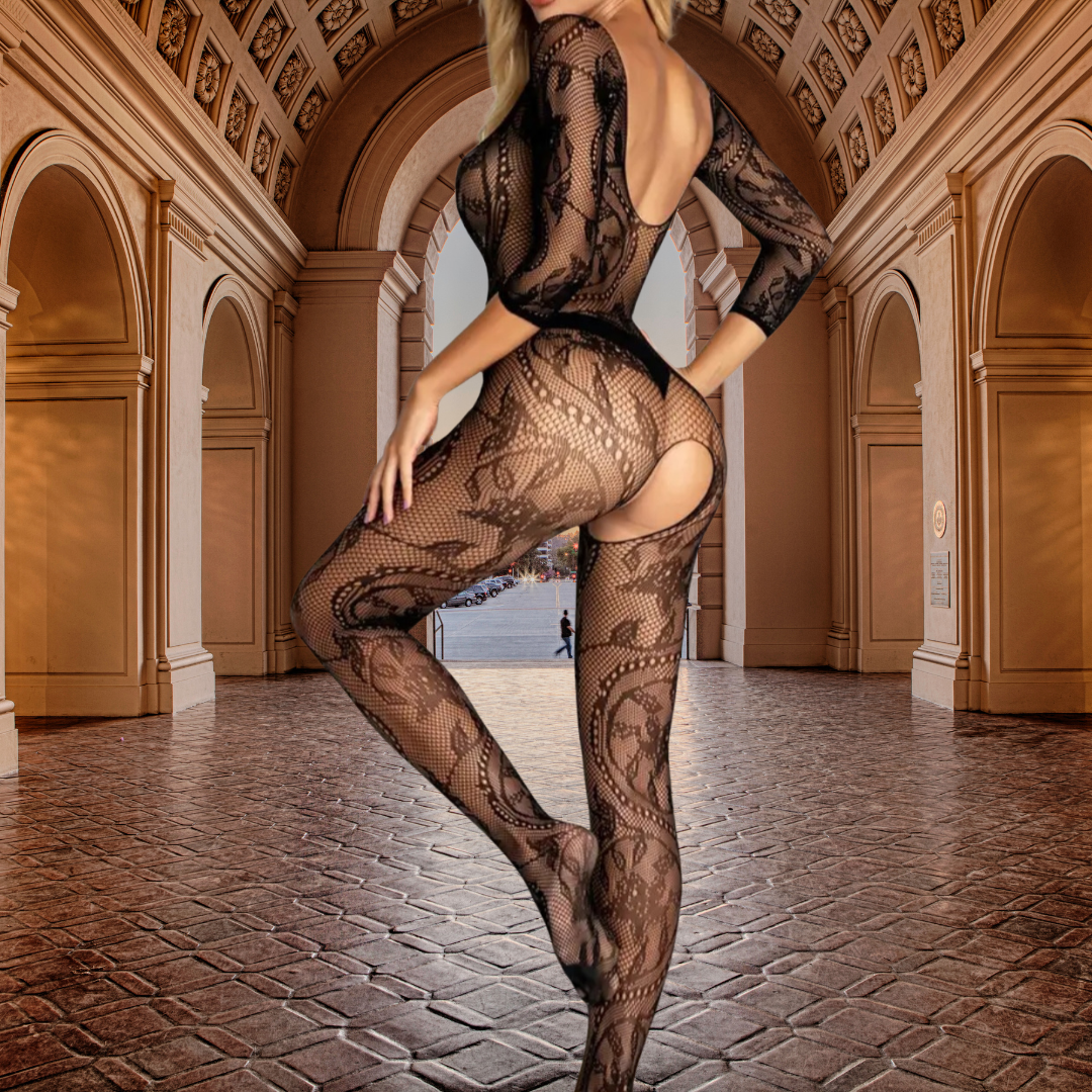 Bodystocking negro de escote