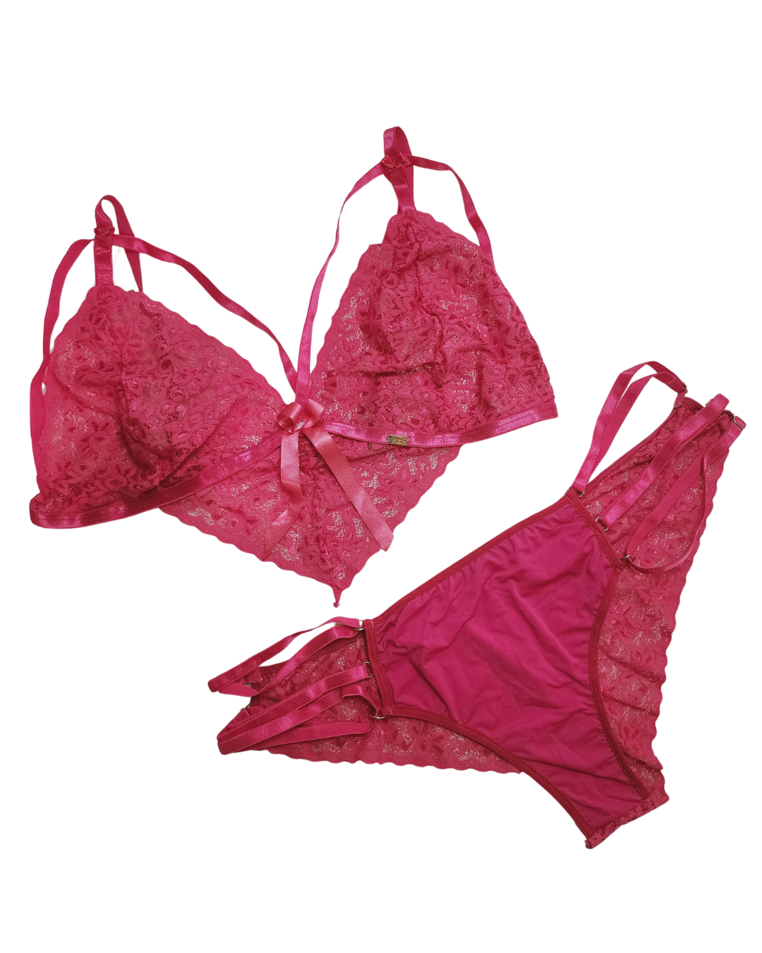 Set de dos piezas en encaje fucsia  Aria (Hecho en Colombia, incluye cuarzo)