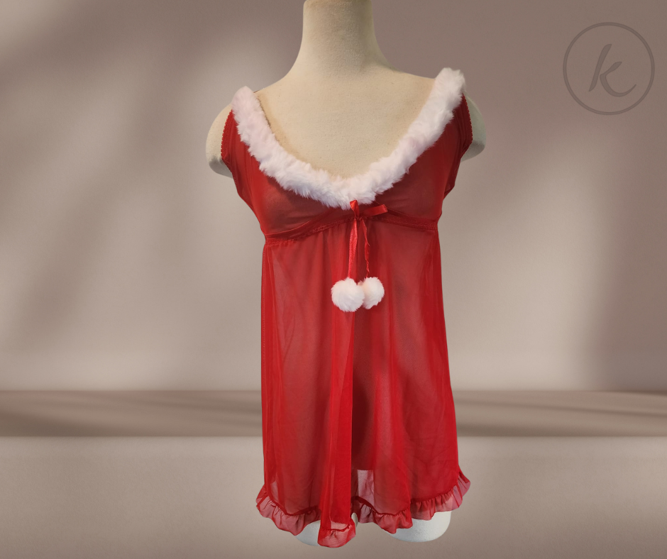 Babydoll roja con detalle de algodón blanco  Santa Baby 2XL 4XL 5XL