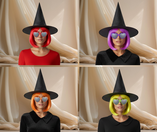 Set de peluca, gafas y sombrero