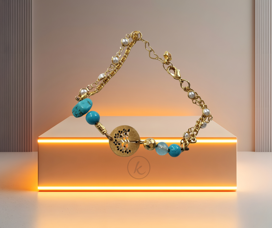JOYERIA PULSERA DEL ARBOL DE LA VIDA - Cuarzo Turqueza