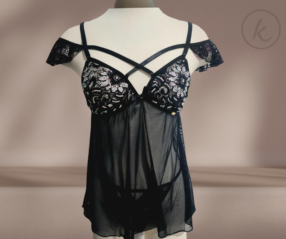 LENCERIA BABYDOLL NEGRA - Semitransparente