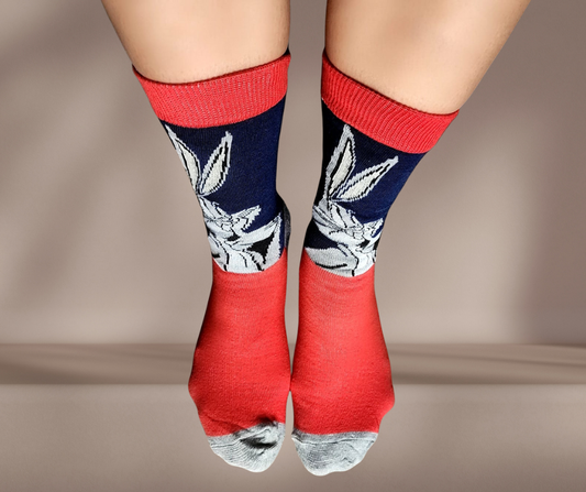 MEDIAS DIVERTIDAS  BUGS BUNNY ROJA Y AZUL- Estampado de Bunny roja - Ordena por WhatsApp