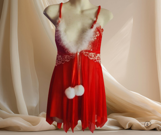 LENCERIA BABYDOLL DE NAVIDAD - roja y blanca - Tamaño Small - Ordena por WhatsApp