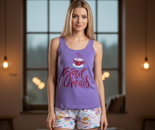 Pijamas de algodón de pantalón corto Mate Violeta L