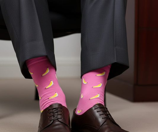 MEDIAS DIVERTIDAS ROSA DE GUINEOS- Estampado de guineo - Ordena por WhatsApp