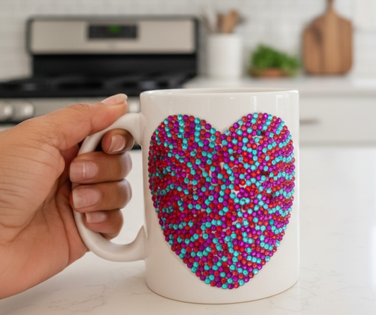 Taza de cerámica corazón colores