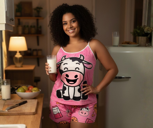 PIJAMA  Vaquita - Talla one size -Material Piel de durazno - Ordena por WhatsApp