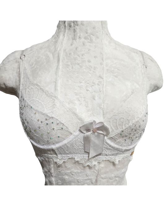 Bra Medium  blanco con cuarzo rosado y brillo