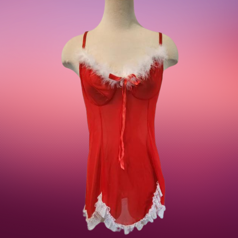 Babydoll roja semitransparente con plumas  Ayudante de Santa Rojo  Babydoll