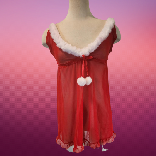 Babydoll roja con detalle de algodón blanco  Santa Baby 2XL 4XL 5XL